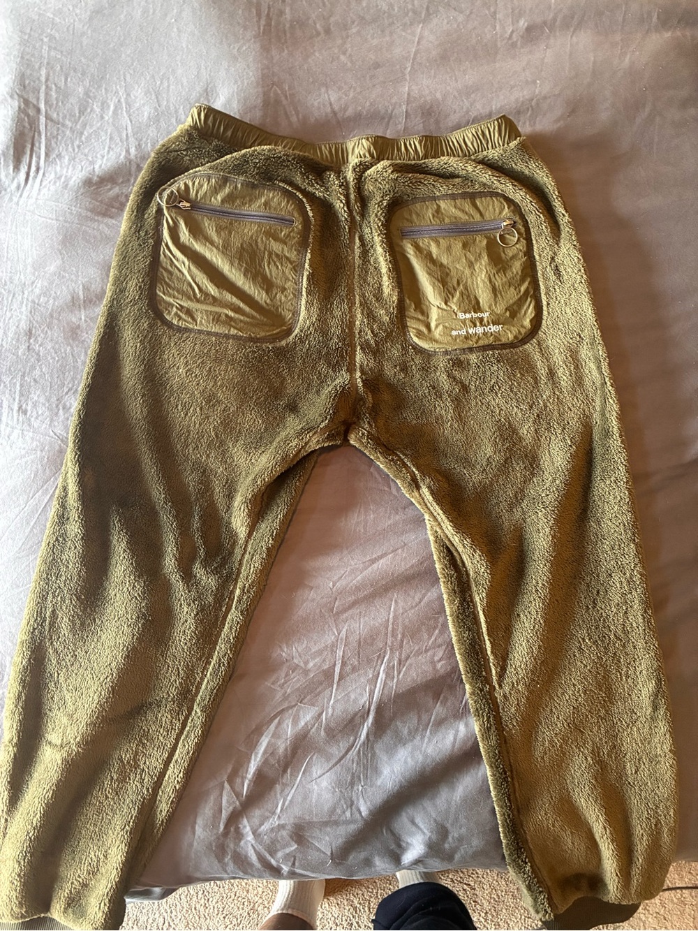 Barbour Olive Green Fleece and Nylon Panel Joggers - Picture 3 of 6